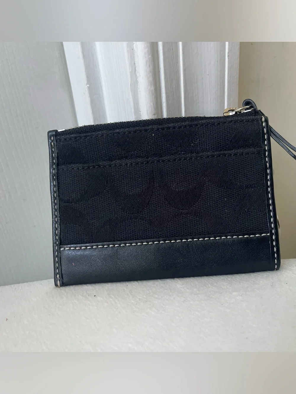 Coach Black Signature Canvas Card Case with Key Ring